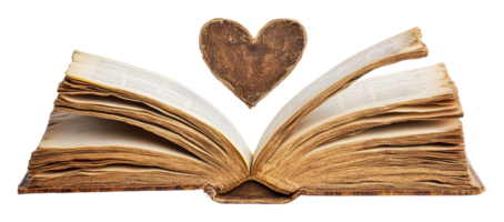 Old book with heart-shaped cutout on pages png
