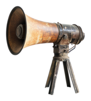 Vintage megaphone on a stand in studio setting png