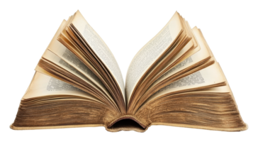Vintage book with yellowed pages open on display png