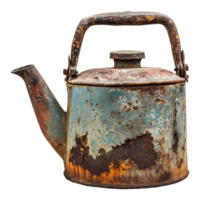 Vintage kettle with rust and peeling paint png
