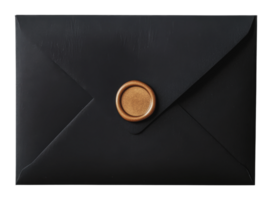 Elegant black envelope with a wax seal closure png