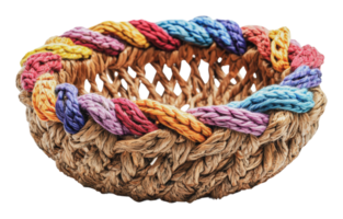 Colorful woven basket with intricate design png