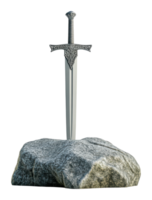 Sword embedded in a stone in a fantasy setting png