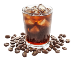 Refreshing cold brew coffee with ice and beans png