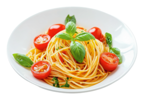 Delicious spaghetti with tomatoes and basil leaves png