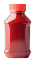Bright red condiment in a plastic bottle container png
