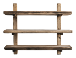 Three-tier rustic wooden wall shelf png