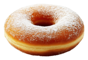 Freshly baked donut with powdered sugar on top png