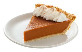Delicious slice of pumpkin pie with whipped cream png