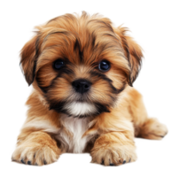 Playful puppy lying on a clean white surface png
