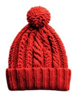 Cozy red knitted beanie with a pom pom on top png
