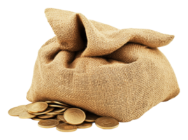 Bag of coins resting on a table near a window png