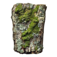 Detailed Image of Tree Bark with Green Moss and Lichen Growth on Transparent Background png
