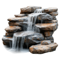 Beautiful Garden Waterfall with Multiple Rock Layers and Cascading Water png