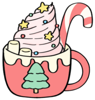 Christmas Mug with cream and candies Simple colors illustration hand drawn isolated for Christmas decorations png