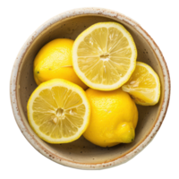 Lemon in a bowl top view isolate on transparency background png