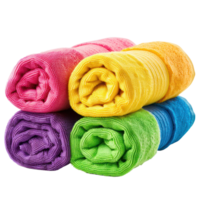 Colorful rolled towels for bath room side view isolate on transparency background png