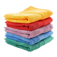 Colorful folded towels for bath room side view isolate on transparency background png