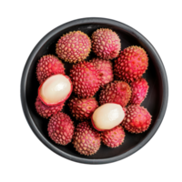 Lychee in a bowl top view isolate on transparency background png