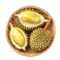 durian fruit in a basket top view isolate on transparency background png