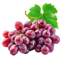 Fresh Red grapes with green leaves, clipping path isolate on transparency background png