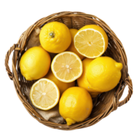 Lemon in a basket top view isolate on transparency background png