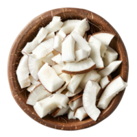 Sliced pieces of Coconut in bowl top view isolate on transparency background png