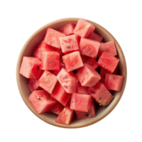 Cubes of watermelon in a bowl top view isolate on transparency background png