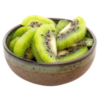 Sliced pieces of Kiwi in bowl front view isolate on transparency background png