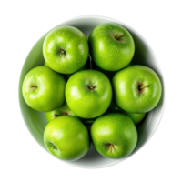 Fresh Green Apple in a bowl top view isolate on transparency background png