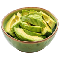 Sliced pieces of Avocado in bowl front view isolate on transparency background png