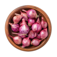 Shallots in a bowl top view isolate on transparency background png