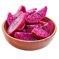 Sliced pieces of Dragon fruit in bowl front view isolate on transparency background png