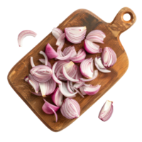 Sliced Shallots on chopping board top view isolate on transparency background png