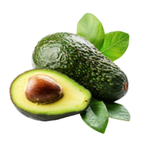 Fresh Avocado with green leaves, clipping path isolate on transparency background png