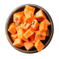 Sliced pieces of Papaya in bowl top view isolate on transparency background png