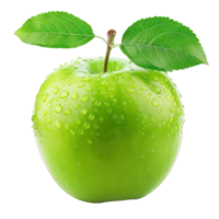 Fresh Green Apple with green leaves, clipping path isolate on transparency background png