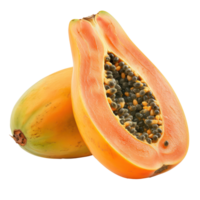 Papaya whole and a half, clipping path isolate on transparency background png