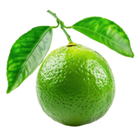 Fresh Lime with green leaves, clipping path isolate on transparency background png