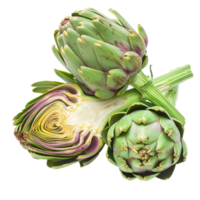 whole and half artichoke isolate on transparency background png