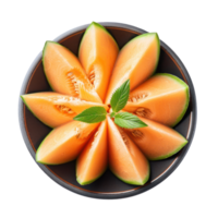Cantaloupe melon in a bowl top view isolate on transparency background png