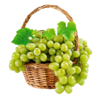 Green grapes in a basket front view isolate on transparency background png