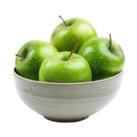Fresh Green Apple in a bowl front view isolate on transparency background png