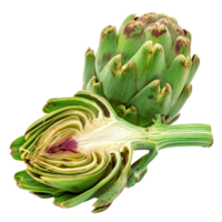 whole and half artichoke isolate on transparency background png