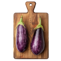 eggplants on chopping board top view isolate on transparency background png