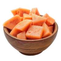 Sliced pieces of Papaya in bowl front view isolate on transparency background png
