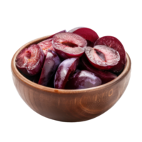 Sliced pieces of Plum in bowl front view isolate on transparency background png