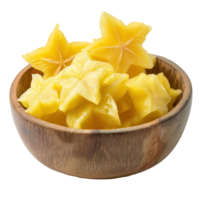 Sliced pieces of star fruit in bowl front view isolate on transparency background png
