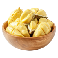Sliced pieces of durian fruit in bowl front view isolate on transparency background png
