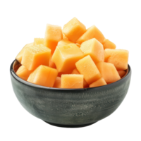 Cantaloupe melon chunks in a bowl isolate on transparency background png